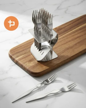 چنگال دسر خوری 12 عددی استند دار نقره ای