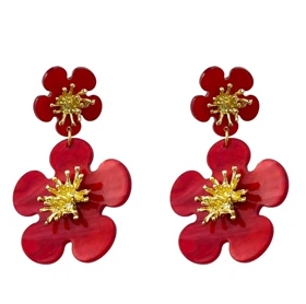 گوشواره زنانه مدل رزالیا طرح گل رز قرمز