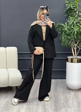 ست مانتو و شلوار یقه انگلیسی جیب نما