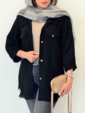 مانتو دو جیب پاکتی ریش دار
