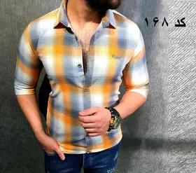 پیراهن آستین بلند مردانه رنگ طوسی نارنجی