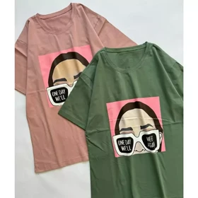 تیشرت زنانه نخ پنبه طرح عینک