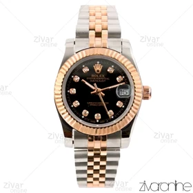 ساعت رولکس دیت جاست زنانه رزگلد نقره ای صفحه مشکی 102456