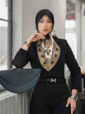 روسری مجلسی ابریشم کد 340 (مشکی2)
