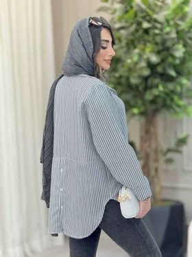 مانتو راه راه ریز پشت سه دکمه