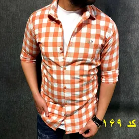 پیراهن چهارخانه ریز بدون جیب نارنجی