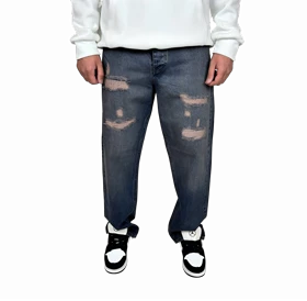 شلوار جین مردانه بگ (Baggy Fit) - آبی تیره زاپ‌دار - فیت آزاد و لش