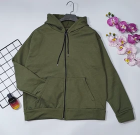 سویشرت کلاهدار داخل کرکی مدل ویانا کد 40201 (سبز زیتونی قد 65-68)