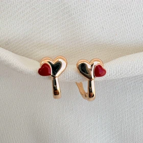 گوشواره قلب طلایی و قرمز ژوپینگ