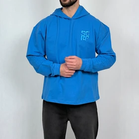 هودی مردانه آبی آسمانی پنبه دو نخ طرح مینیمال