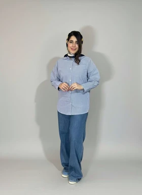 شومیز مانتویی راه راه آسمان