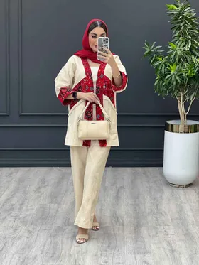ست مانتو و شلوار لینن ترکیبی سنتی