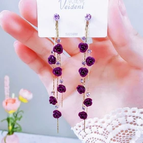 گوشواره فانتزی اویز گل های بنفش