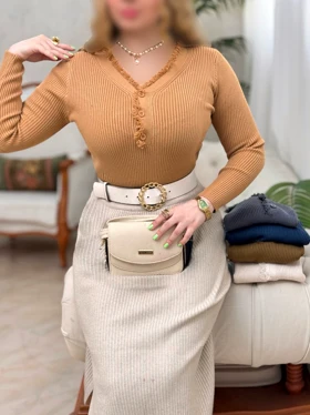 بلوز بافت جلو دکمه 3398