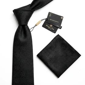 کراوات و پوشت دستدوز طرح گل 7 پر برند Massimo Dutti (مشکی)