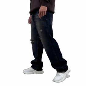 شلوار جین بگ مردانه آبی طرح زاپ