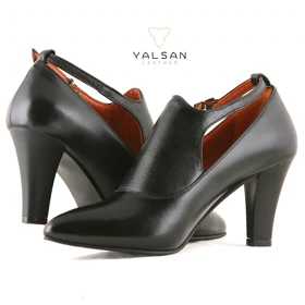 کفش پاشنه‌دار زنانه چرم یلسان مدل ریما کد 620-HRM (مشکی)