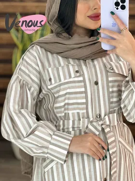 مانتو راه راه جلو دکمه