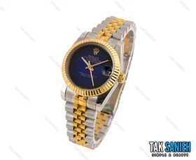 ساعت رولکس زنانه دورنگ طلایی صفحه مهندسی سرمه ای متوسط Rolex-1790-L