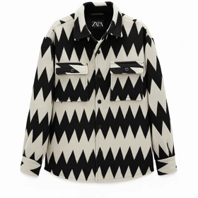 کت فوتر پشمی با طرح هندسی مدرن داری (ترکیب رنگ مشکی، سفید) سنگینوزن