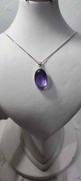 گردنبند نقره با سنگ آمیتیست جواهری 22 قیراطی (بدون زنجیر)