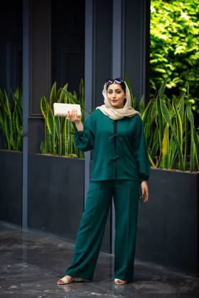 مانتو شلوار جلو بنددار new