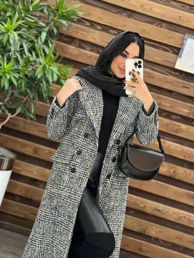 پالتو چهارخونه بلند شش دکمه