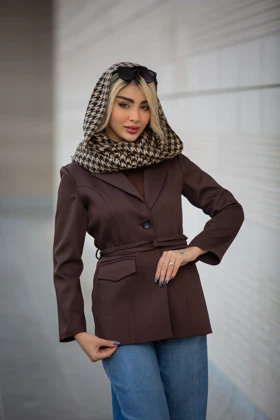 کت زنانه بلدینگ کمر بنددار (قهوه ای)