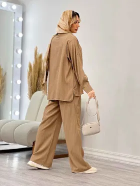 ست مانتو و شلوار کراش تک جیب