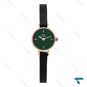 ساعت DW زنانه مینی گرد بند چرم مشکی صفحه سبز DW-6766-L