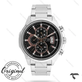 ساعت کرست مردانه 6219-4 فول دیت سیلور صفحه مشکی Crest-10809-G