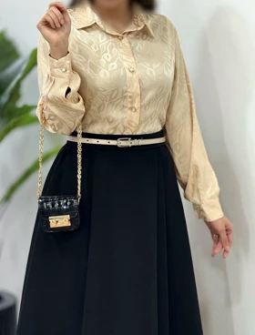 شومیز ساتن جلو دکمه برگ