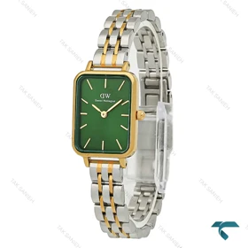 DW زنانه مستطیلی دورنگ طلایی صفحه سبز DW-8927-L