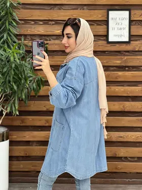 مانتو جین دو جیب پایین برش‌دار