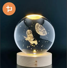 چراغ خواب گوی کریستال طرحدار/ پایه چوبی/ سایز کوچک