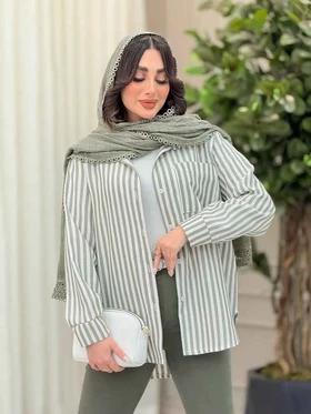 مانتو راه راه تک جیب پایین هلال