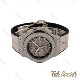 ساعت هابلوت زنانه سه موتوره صفحه اسکلتون طوسی Hublot-5195-G