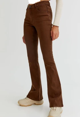 شلوار دمپا گشاد قهوه ای روشن کتان ترک سوپرکش