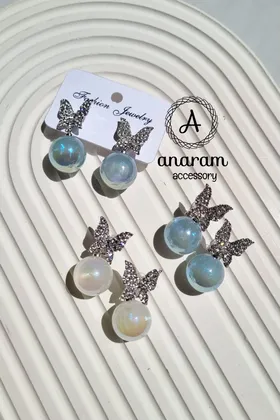 گوشواره پروانه گلکسی هفت رنگ گوی سفید