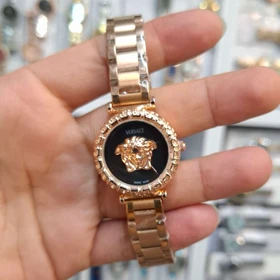 ساعت مچی زنانه ورساچه Versace موتور کوارتز باکیفیت و طراحی زیبا (رزگلد صفحه مشکی)