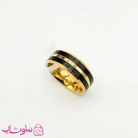 انگشتر رینگ مردانه استیل مشکی طلایی طرح Cartier