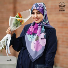 روسری ابریشم کجراه گلبهار (طوسی)