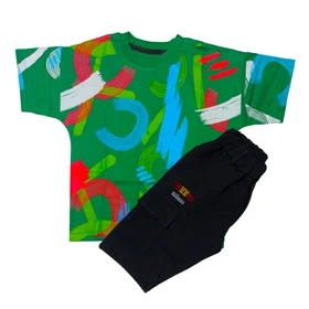 ست تیشرت آستین کوتاه و شلوارک پسرانه مدل PJ1058 رنگسبز