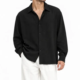 پیراهن باکسی مردانه ساده مشکی پارچه اسلپ وارداتی لخت استایل شیک کد 1001