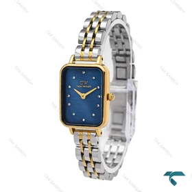 ساعت مستطیلی DW زنانه دورنگ طلایی صفحه سرمه ای نگینی DW-6080-L