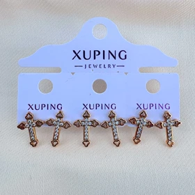 گوشواره صلیب نگین‌دار طلایی ژوپینگ