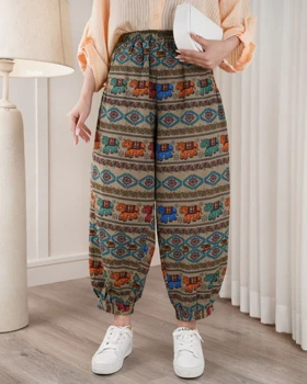 شلوار مام استایل لینن چاپی کد 3384