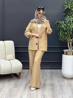 ست مانتو و شلوار دو دکمه جیب نما