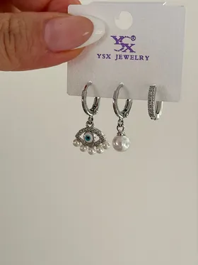 گوشواره YSX پکی 3 تایی طرح چشم و مروارید