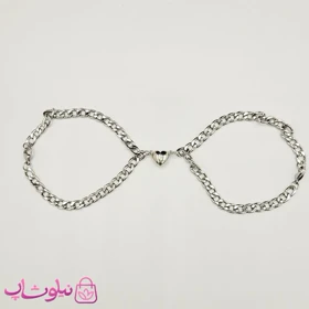 دستبند ست عاشقانه (کاپلی) استیل مدل قلب با زنجیر کارتیه نقره ای رنگ